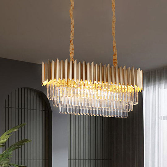 Modern Clear Crystal Prisms Pendant Lamp - Oval Shape, 8 Heads, Gold Finish - for Dining Room and Kitchen Island Lighting