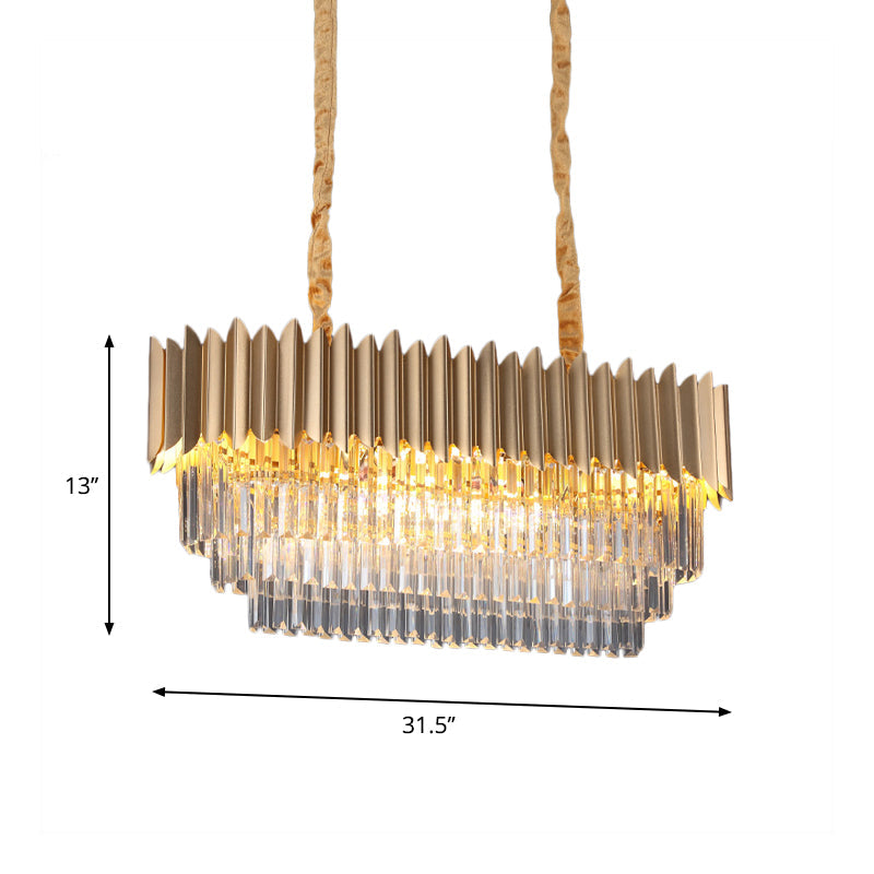 Modern Clear Crystal Prisms Pendant Lamp - Oval Shape, 8 Heads, Gold Finish - for Dining Room and Kitchen Island Lighting