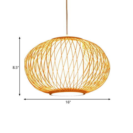 Modern Beige Hand-Knitted Hanging Bamboo Ceiling Lamp with Drum Shade - Perfect for Dining Room - 10"/16" W - 1 Bulb