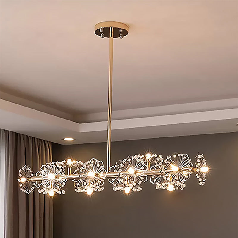 Modern Black/Gold Floral Island Pendant with 16-Head Crystal Design - Hanging Ceiling Light Fixture