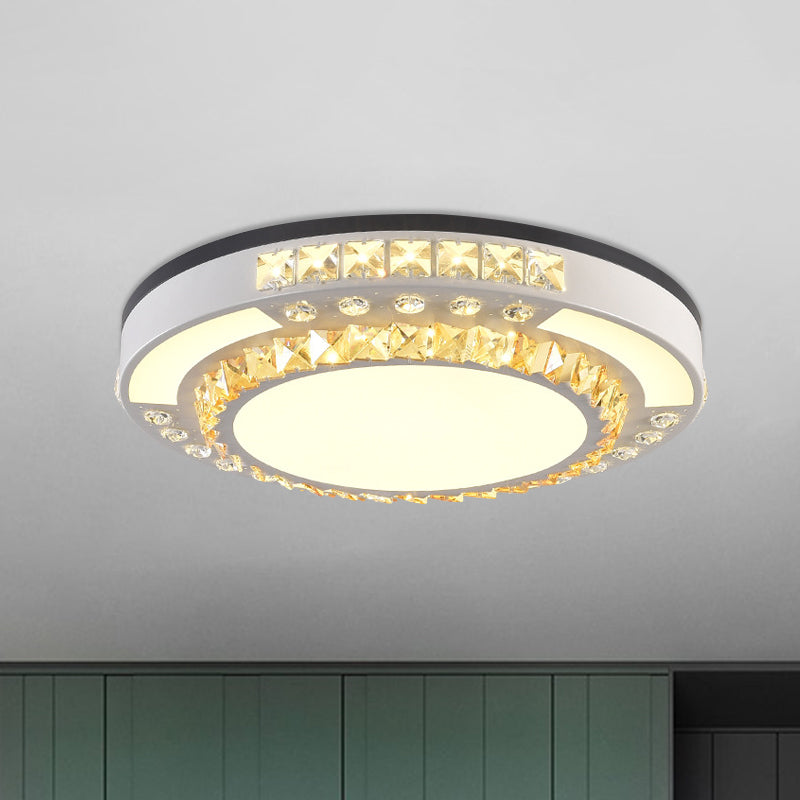 Modern Round LED Crystal Block Ceiling Lamp in White for Living Room