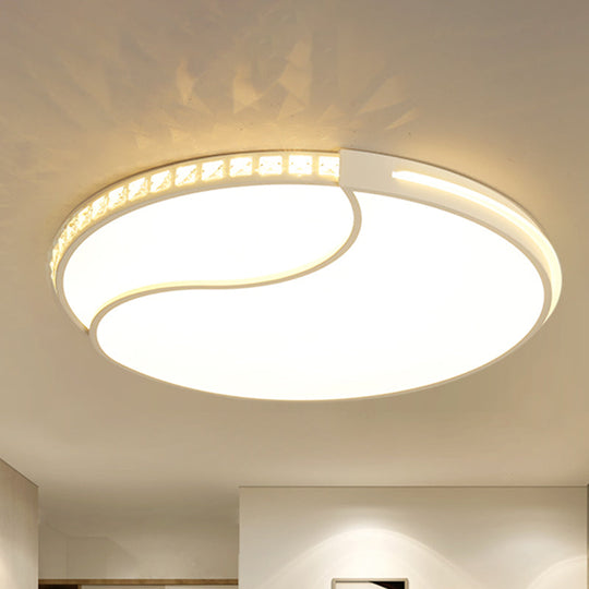 Modern White Cut Crystal LED Flush Mount Bedroom Light Fixture, Circular Design, Multiple Sizes