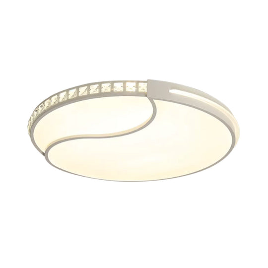 Modern White Cut Crystal LED Flush Mount Bedroom Light Fixture, Circular Design, Multiple Sizes