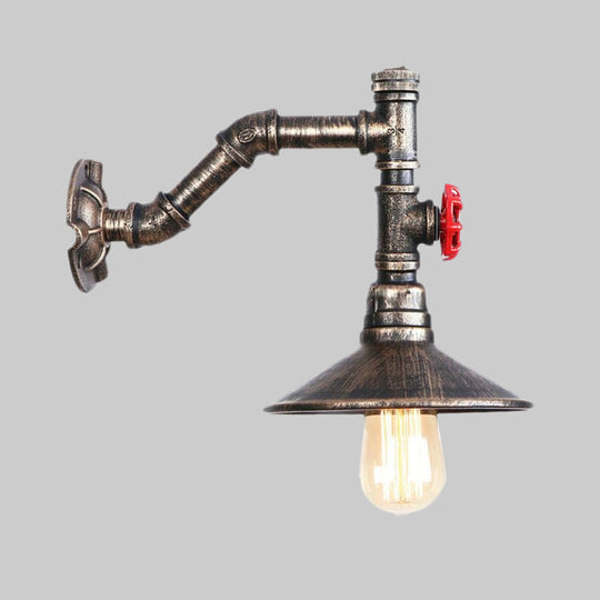 Rustic Antique Bronze Conical Wall Mount Fixture - Plumbing Pipe Design - 1 Bulb Wall Lighting