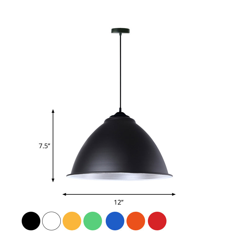 Metallic Industrial Hanging Ceiling Light with Adjustable Cord - 1 Head Pendant Lamp (Black/White/Red)