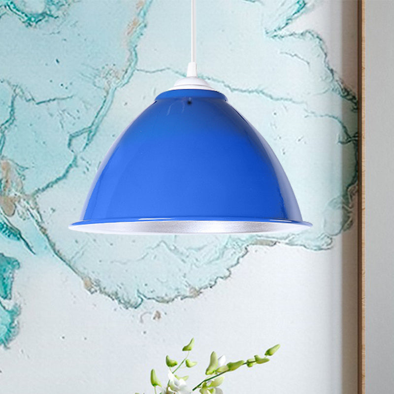 Metallic Industrial Hanging Ceiling Light with Adjustable Cord - 1 Head Pendant Lamp (Black/White/Red)