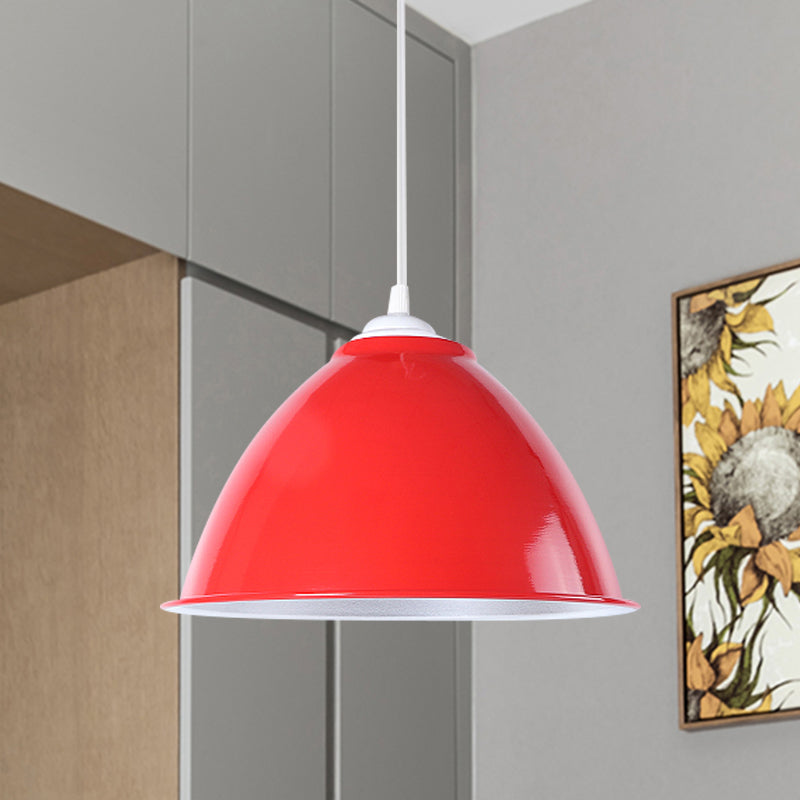 Metallic Industrial Hanging Ceiling Light with Adjustable Cord - 1 Head Pendant Lamp (Black/White/Red)