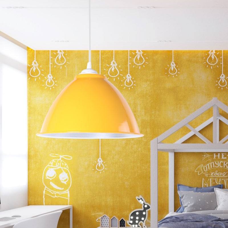 Metallic Industrial Hanging Ceiling Light with Adjustable Cord - 1 Head Pendant Lamp (Black/White/Red)