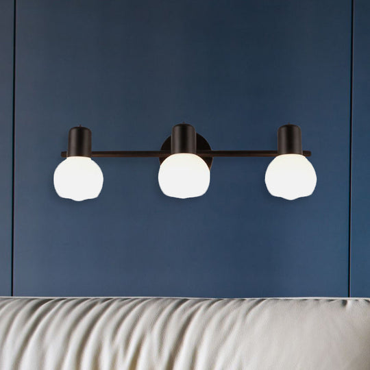 Modern Black/White 3-Bulb Wall Sconce with Opal Glass Bubble Shade for Bathroom Lighting