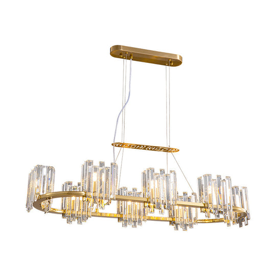 Modern Gold Ceiling Pendant Lamp with Clear Crystal Icicle Shade – 8 Bulbs, Oval Design