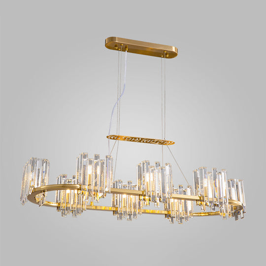 Modern Gold Ceiling Pendant Lamp with Clear Crystal Icicle Shade – 8 Bulbs, Oval Design
