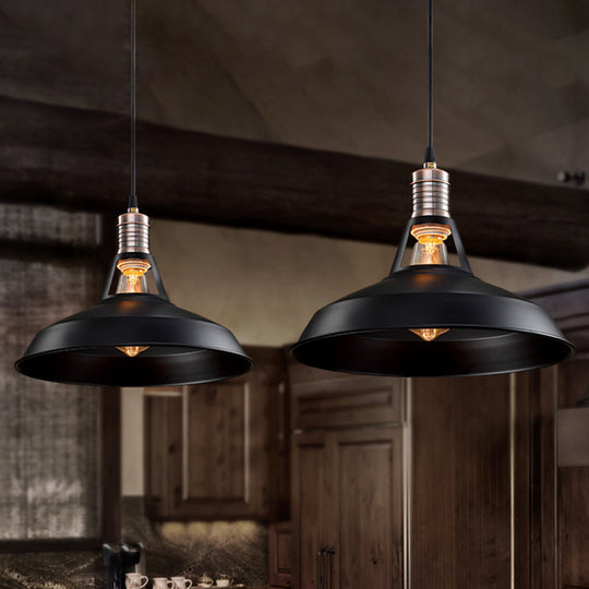 Vintage Barn Pendant Light - Metallic Black/White, 1 Bulb Suspension - 10.5/12/15 Inch Width