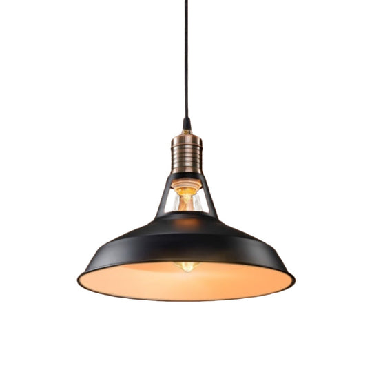 Vintage Barn Pendant Light - Metallic Black/White, 1 Bulb Suspension - 10.5/12/15 Inch Width