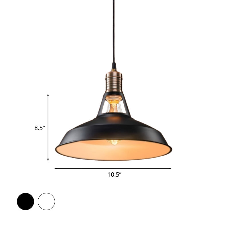 Vintage Barn Pendant Light - Metallic Black/White, 1 Bulb Suspension - 10.5/12/15 Inch Width