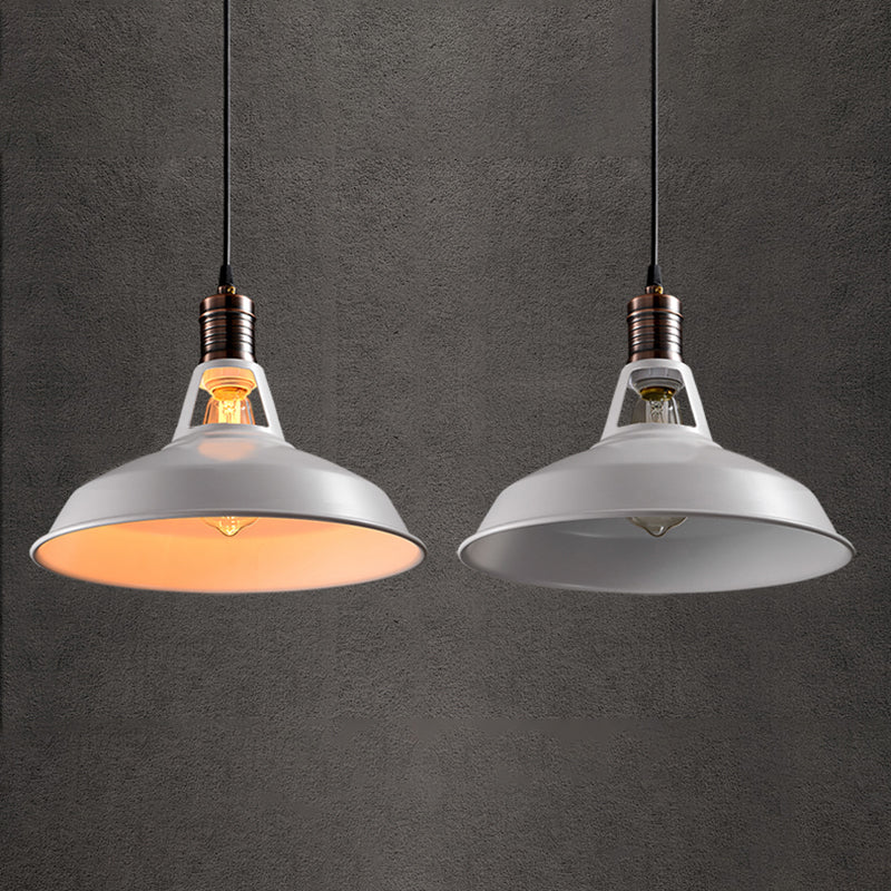 Vintage Barn Pendant Light - Metallic Black/White, 1 Bulb Suspension - 10.5/12/15 Inch Width