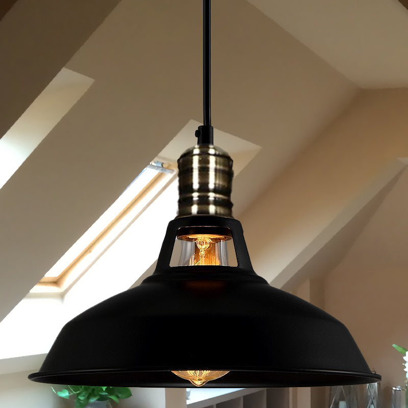 1-Head Barn Pendant Lighting, Industrial Style, Available in Black/White, 10.5/12/15 Inch Diameter