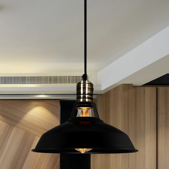 1-Head Barn Pendant Lighting, Industrial Style, Available in Black/White, 10.5/12/15 Inch Diameter