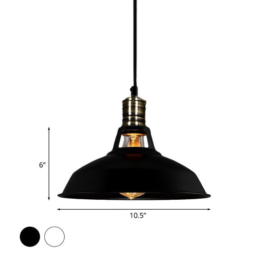 1-Head Barn Pendant Lighting, Industrial Style, Available in Black/White, 10.5/12/15 Inch Diameter