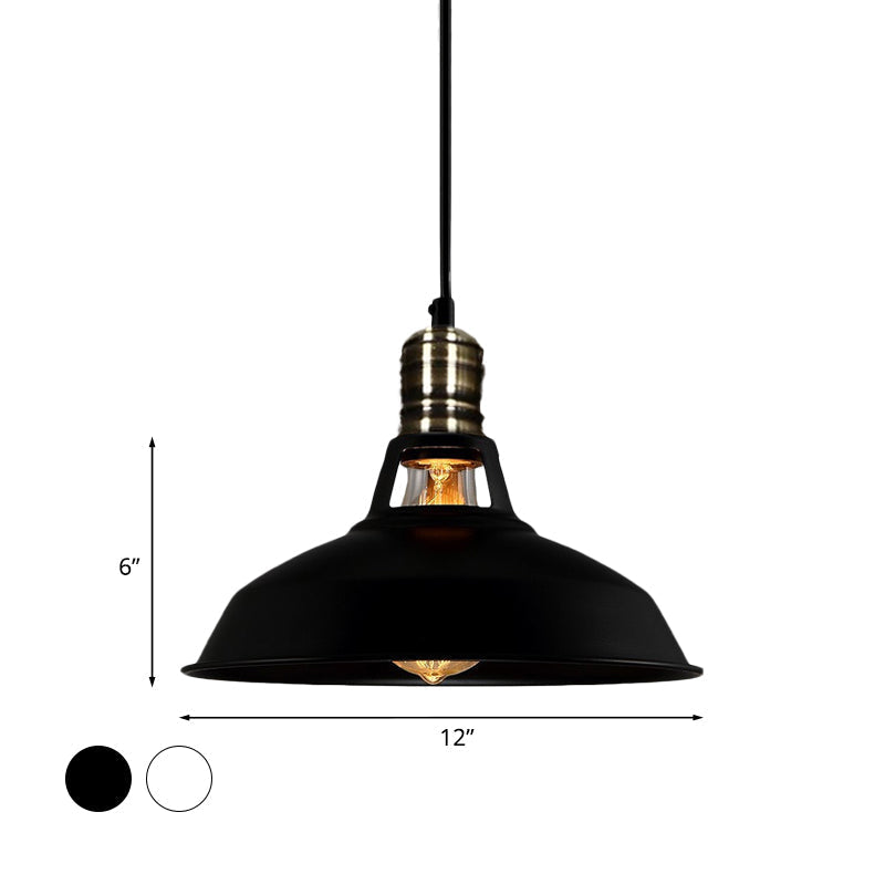 1-Head Barn Pendant Lighting, Industrial Style, Available in Black/White, 10.5/12/15 Inch Diameter