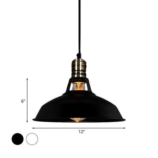1-Head Barn Pendant Lighting, Industrial Style, Available in Black/White, 10.5/12/15 Inch Diameter
