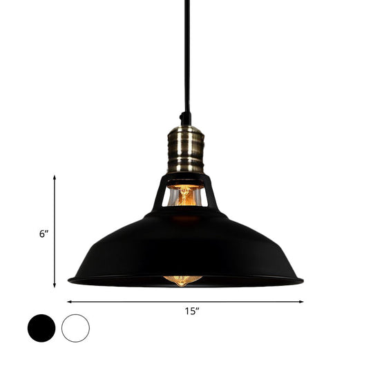 1-Head Barn Pendant Lighting, Industrial Style, Available in Black/White, 10.5/12/15 Inch Diameter