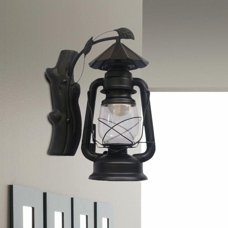 Coastal Black/Bronze/Copper Kerosene Wall Lighting: Outdoor Sconce Light with Clear Glass – 1 Light Fixture