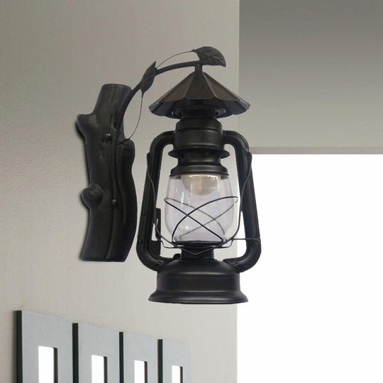 Coastal Black/Bronze/Copper Kerosene Wall Lighting: Outdoor Sconce Light with Clear Glass – 1 Light Fixture