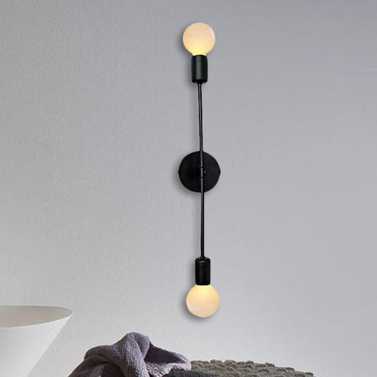 Modern Linear Metal Wall Sconce Light with Open Bulb - 2 Lights - Loft Style - Balcony Sconce Lamp - Black