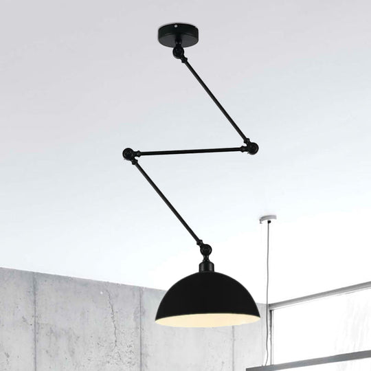 Industrial Style Metal Kitchen Pendant Lamp - Domed, Green/Yellow 1-Light Suspension with Extendable Arm