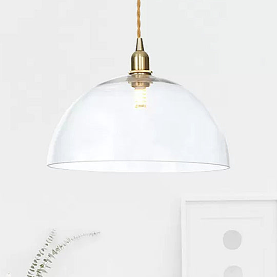 Industrial Clear Glass Saucer/Dome/Prismatic Brass Ceiling Pendant Light for Living Room