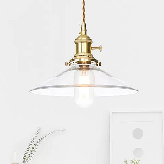Industrial Clear Glass Saucer/Dome/Prismatic Brass Ceiling Pendant Light for Living Room