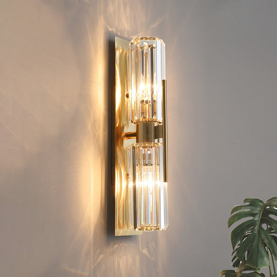 Traditional Gold Wall Sconce with Clear Crystal Up and Down Lighting - 2 Bulbs