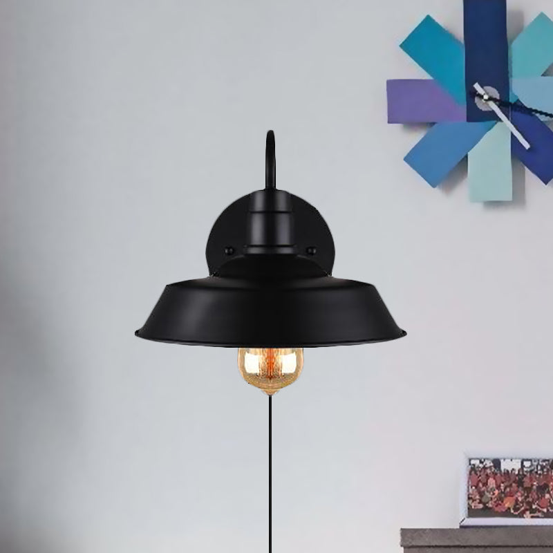 Barn Industrial Metal Wall Light Fixture - 1-Light Black Sconce with Gooseneck Arm and Plug-In Cord