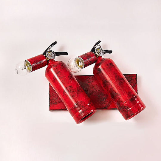 Rustic Fire Extinguisher Sconce Lamp with 2 Lights for Kitchen Wall - Metal & Red