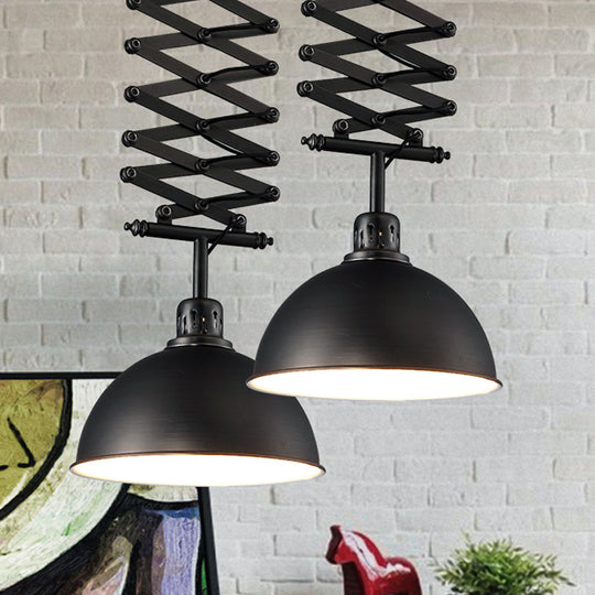 Industrial Style 1 Bulb Metal Dome Ceiling Light - Extendable Pendant for Balcony - Black/White