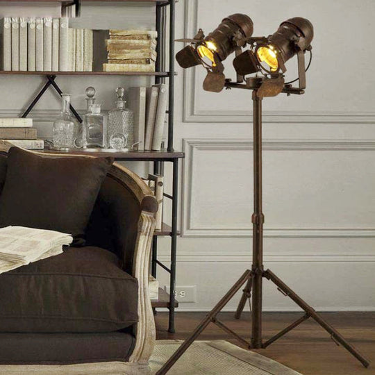 Antique Tripod Floor Lamp - Stylish & Rotatable 1/2-Light Metallic in Dark Rust for Living Room