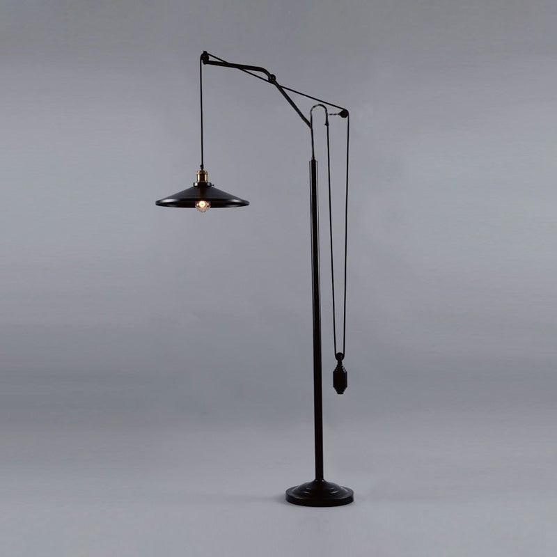 Industrial Flared Shade Metal Floor Lamp - Rotatable 1 Light Standing Light in Black for Living Room