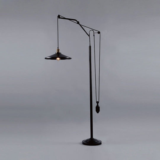 Industrial Flared Shade Metal Floor Lamp - Rotatable 1 Light Standing Light in Black for Living Room