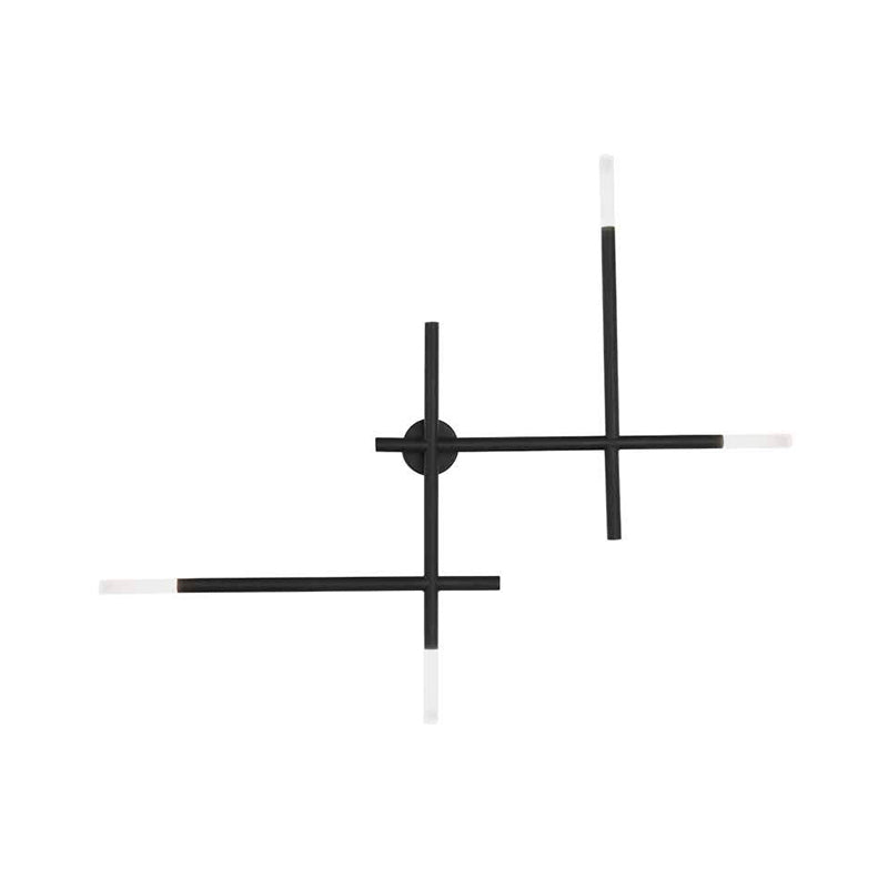 Modern Metal Crossed Lines Wall Sconce Light - 4-Light Black/Gold Wall Lamp in Warm/White