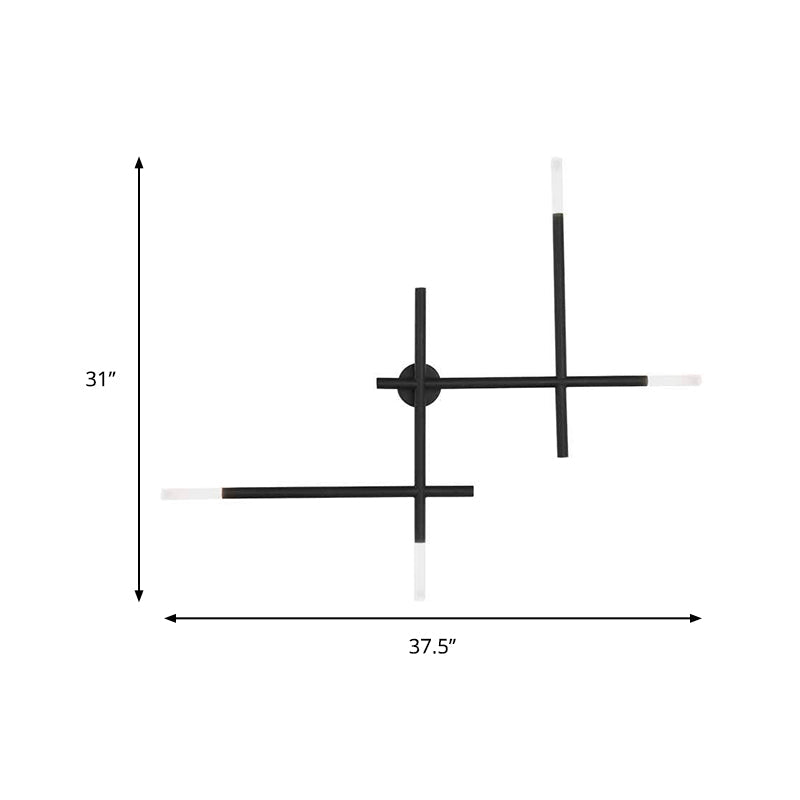 Modern Metal Crossed Lines Wall Sconce Light - 4-Light Black/Gold Wall Lamp in Warm/White