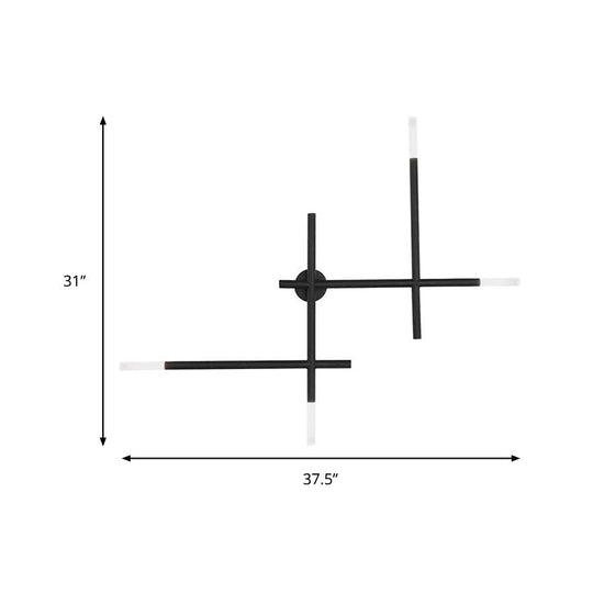 Modern Metal Crossed Lines Wall Sconce Light - 4-Light Black/Gold Wall Lamp in Warm/White