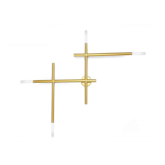 Modern Metal Crossed Lines Wall Sconce Light - 4-Light Black/Gold Wall Lamp in Warm/White