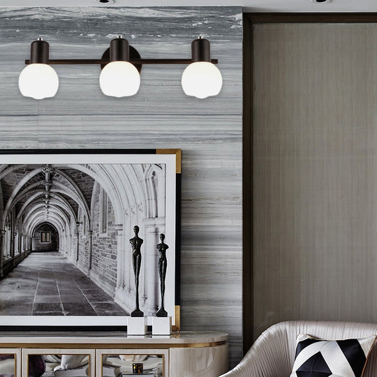 Modern Black/White 3-Bulb Wall Sconce with Opal Glass Bubble Shade for Bathroom Lighting