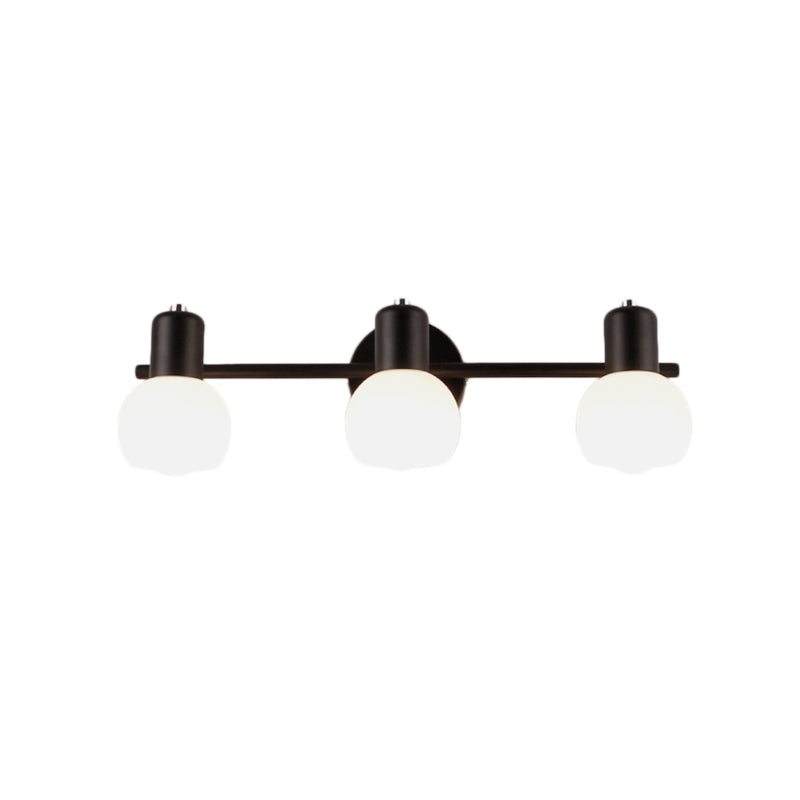 Modern Black/White 3-Bulb Wall Sconce with Opal Glass Bubble Shade for Bathroom Lighting