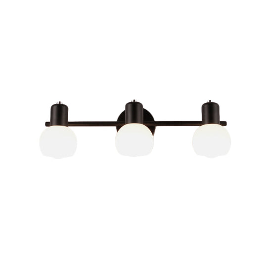 Modern Black/White 3-Bulb Wall Sconce with Opal Glass Bubble Shade for Bathroom Lighting