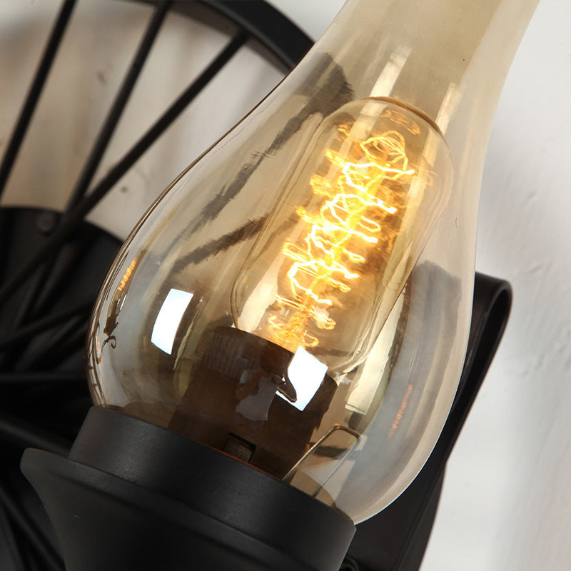 Rustic Outdoor Wall Sconce Lighting Fixture: Clear Glass Vase Shade, 2-Bulb Design with Wheel