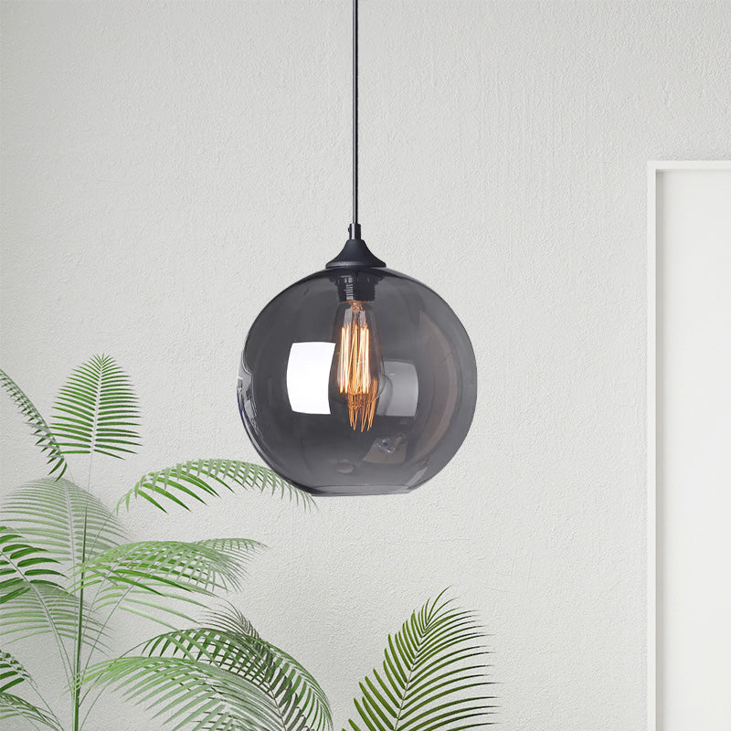 Industrial Globe Pendant Light | Wide 8"/10"/12" | 1-Light | Grey/Clear Glass | Black Hanging Lamp