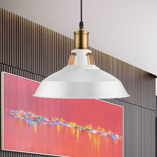 Dining Room Ceiling Light Fixture: 10.5"/12"/15" W 1-Light Hanging Light with Barn Shade - Farmhouse Style in Black/White/White Inner