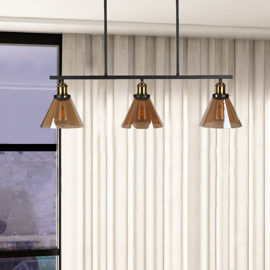 Vintage Amber Glass Island Pendant - 3-Light Dining Room Hanging Lamp