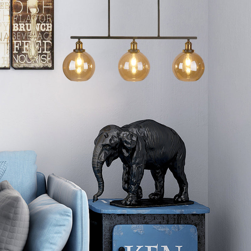 Vintage Amber Glass Island Pendant - 3-Light Dining Room Hanging Lamp